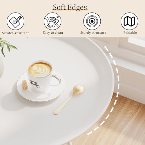 Garden 4 you Folding TV Tray Table, Metal Round Side Table, White Dinner Table with Metal Frame, Modern Outdoor Tray Table for Living Room, Bedroom, Patio & Small Spaces, 1 Pack - Image 7