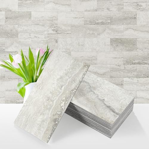 Vamos Tile 100-Piece Matt Beige Mixed Grey Slate Peel and Stick Backsplash Seamless Tile,3''x6'' PVC Subway Tile,Stick on Backsplash for Kitchen/Bathroom/Laundry Room by VamosTile