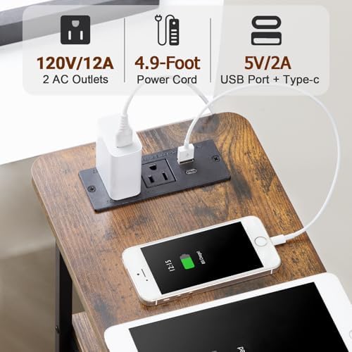 LOAKEKEL Narrow End Table with Charging Station, Small Nightstand - Image 5