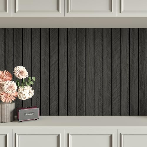Wood Slat Shiplap Wall Panel Grey Black 3D Wood Panels for Wall | Removable Peel and Stick Wallpaper Acoustic Wooden Slat Wallpaper for Bedroom Cabinet Backsplash TV Background Ceiling Decor - Image 4