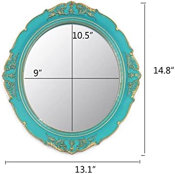 YCHMIR Vintage Decorative Wall Mirror 14.8 x 13.1 Inch Oval Mirror （Blue） - Image 4