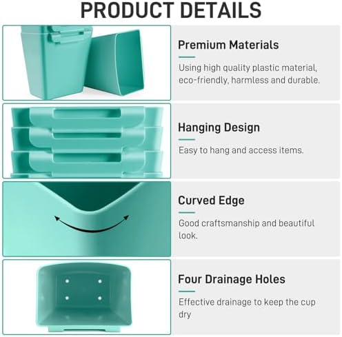 5 Pack Hanging Cup Holders, Multipurpose Rolling Cart Accessories Utility Cart Accessories for Art Craft Supplies, Space Saving Hanging Storage Basket Pencil Holder Makeup Organizers (Blue) - Image 2
