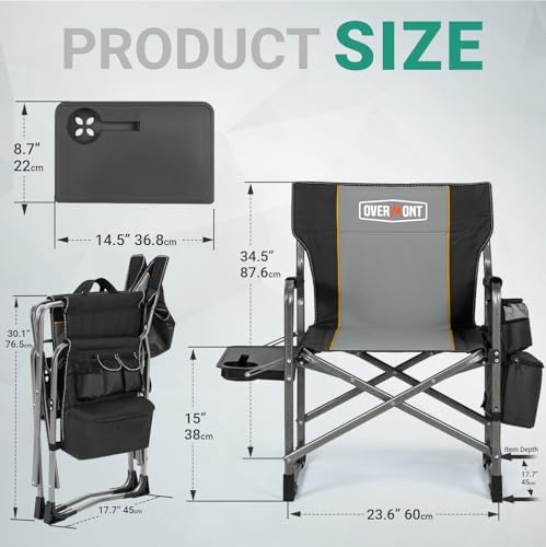 Overmont Folding Camping Chair with Side Table, Cooler Bag, 400 lb Capacity - Image 3