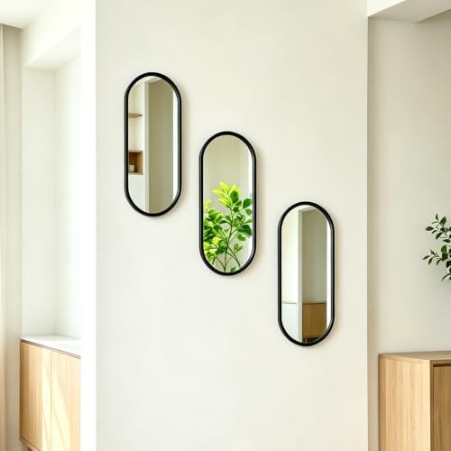 3 pcs Wall Mirrors and Tray Décor Set, Cute Vanity Mirrors with Black Frame, Bathroom Decor for Bedroom, Entryway, Living Room Farmhouse Decor (12”x4,7”) - Image 2