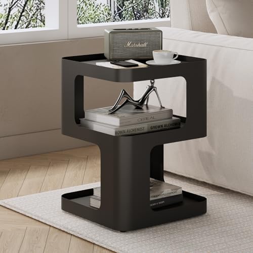 Modern Side Table for Sofa & Couch,Black Metal Bedside Table,3 Tier end Tables with Storage for Living Room & Bedroom,Compact Nightstand for Small Spaces,No Assembly Required - Image 2