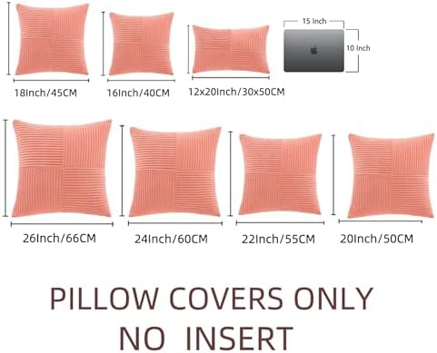 Fancy Homi 2 Packs Coral Samll Decorative Throw Pillow Covers 14x14 Inch with for Couch Bed Sofa, Rustic Farmhouse Boho Home Decor, Soft Corss Patchwork Corduroy Square Peach Cushion Case 35x35 cm - Image 6