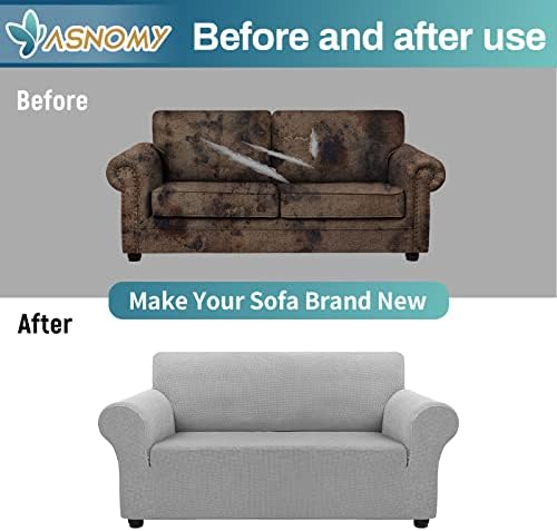 Asnomy Stretch Couch Covers Washable, loveseat Cover Slipcovers,Silver - Image 7