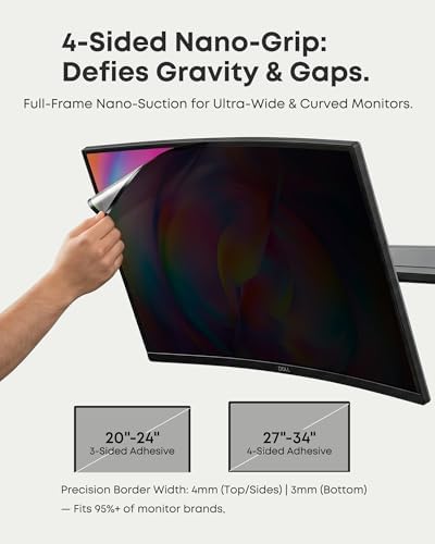 2-Pack 23.8 Inch Computer Privacy Screen Filter (21.1" × 12.0") for 16:9 Curved & Flat Monitors – Nano-Suction Bezel (Tape-Free Instant Install) – Anti-Glare, Blue Light Blocking, Washable - Image 5