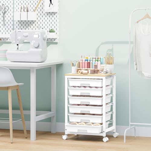 SYKIARIOL Rolling Cart with 6 Drawers,White - Image 4