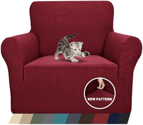 ZNSAYOTX 1 Piece Jacquard Chair Slipcovers for Living Room High Stretch Chair Covers with Arms Anti Slip Pets Friendly Couch Sofa Armchair Cover Furniture Protector (Chair, Wine Red) by ZNSAYOTX