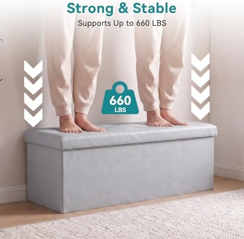 OLIXIS 43 Inch Foldable Storage Ottoman Bench, End of Bed Storage Bench - Image 4