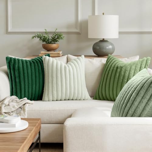 MIULEE Faux Fur Plush Decorative Throw Pillow Covers 20x20, Green - Image 5