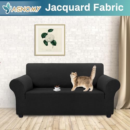 Asnomy Stretch Couch Covers Washable,loveseat Cover Slipcovers,Black - Image 2