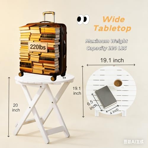 Outdoor Small Table, Round Folding Wooden Patio Side Table Furniture End Table for Adirondack Chair, Balcony, Porch, No Assembly Required, White - Image 3