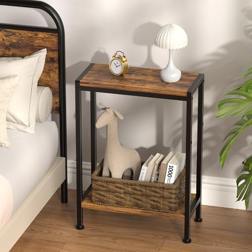 Narrow Side Table for Small Space, 2-Tier Slim End Table, Thin Nightstand, Skinny Snack Couch Table, Sofa Bedside Table in Living Room, Bedroom, Study, Kitchen and Balcony (Rustic Brown) - Image 2