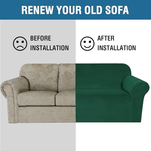 H.VERSAILTEX Stretch Velvet Loveseat Covers for 2 Cushion Couch Covers for Living Room Sofa Covers Slipcovers with Non Slip Straps Bottom, Ultra Thick Comfy Velour (Width 58"-72", Christmas Green) - Image 5