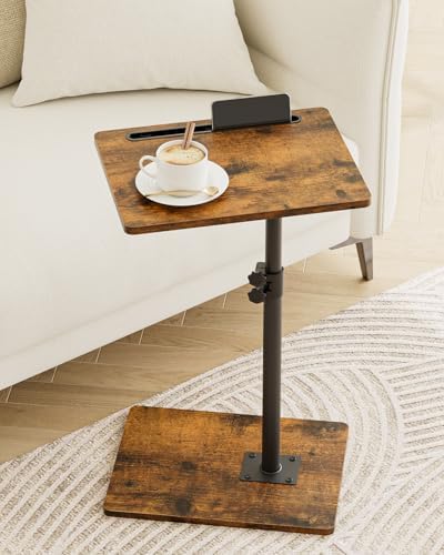 Masupu Sofa Arm Tray Table - 360° Swivel Height Adjustable End Table, Small Snack Side Table for Couch, C Shaped Table for Bed, Chair or TV Tray Table(Rustic Brown) by Masupu