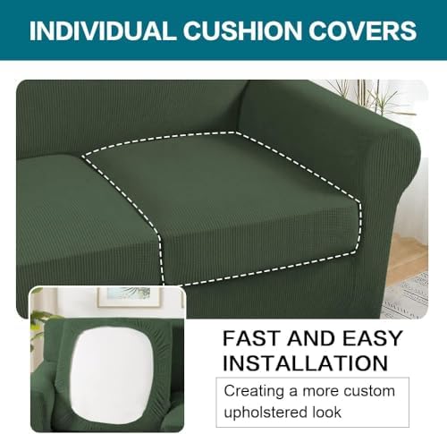 Turquoize 4 Piece Sofa Covers for 3 Cushion Couch Sofa Slipcover Soft Couch Cover for Dogs Washable Furniture Cover with 3 Individual Large Cushion Covers Feature Fabric (Large Sofa, Bronze Green) - Image 5