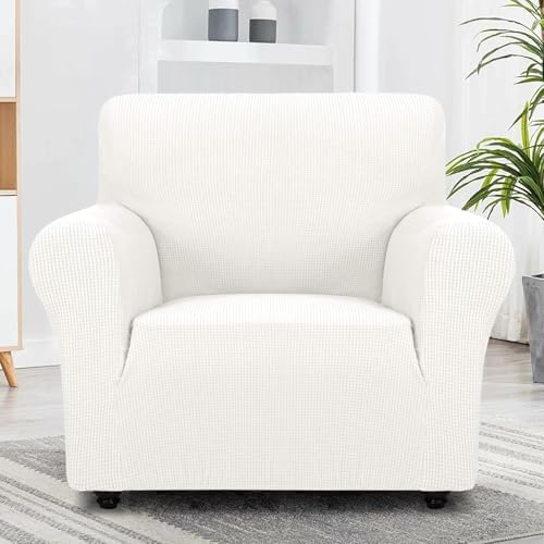 ZNSAYOTX Super Stretch Chair Slipcover Universal Sofa Chair Covers for Living Room Dogs Pet Furniture Protector Spandex Armchair Slipcovers with Anti Slip Foam Sticks (White, Chair) - Image 5