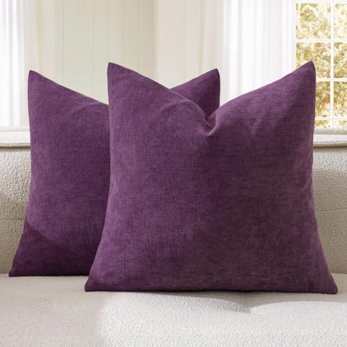 MIULEE Plum Purple Chenille Couch Throw Pillow Covers, 20x20 by MIULEE