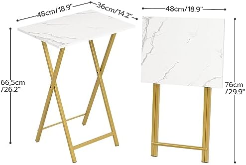 HOOBRO Folding TV Tray Tables, Set of 2 Side Table for Small Space, Industrial Snack Tables for Eating at Couch, Stable Metal Frame, Easy Assembly, Space Saving, Marble and Gold DM25BZ01 - Image 3