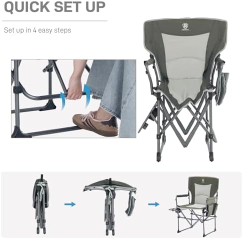 EVER ADVANCED Camping Directors' Chair with Side Table, Portable Folding Chair with Compact Size, Heavy Duty with Pocket for Camping, Lawn, Sports and Fishing, 400lbs, Green 2 Pack - Image 5