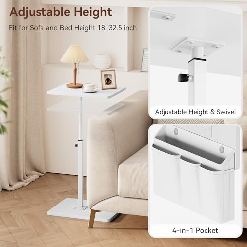 Vagusicc Sofa Armrest Tray Table for Couch - 360° Swivel Height Adjustable Side Table for Small Spaces, Snack Side Table for Bed or Chair, C Shaped End Table Snack Table for Eating Dinner Laptop - Image 5
