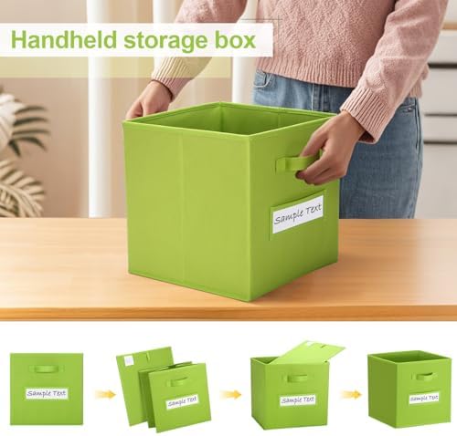 Fabric storage cubes (8 Pack) 13 Inch Cube Storage Bin, cube organizer bins with 8 Labels Window Cards & a Pen, Foldable cube organizer bins and Storage Box, lime green - Image 4