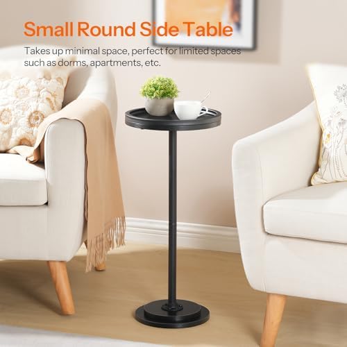 HOOBRO Small Round Side Table, Drink Table, Coffee Martini Table with Pedestal Accent for Small Spaces in Living Room, Bedroom, Sofa Couch, Black BB168BZ01 - Image 4