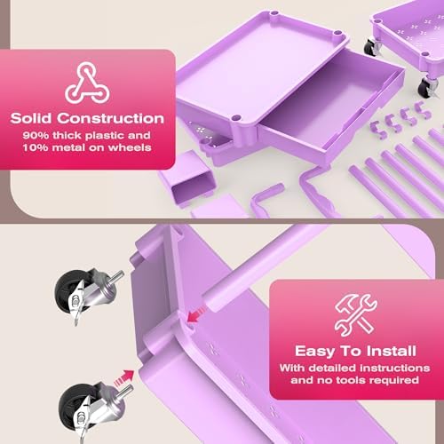 Goovilla Rolling Makeup Organizer Cart with Removable Drawer, 3 Tier Purple - Image 4