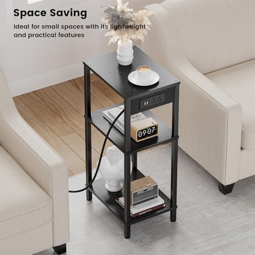 Tall Side Table with Charging Station, 30 Inch Tall End Tables Living Room - Image 4