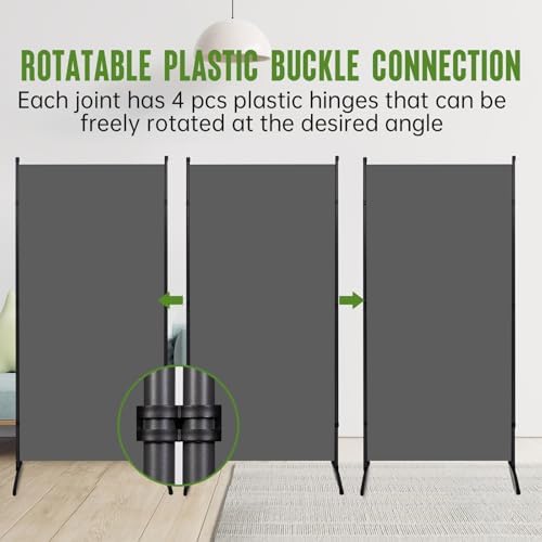 3 Panel Folding Room Divider, 102" Wx71.3 H Portable Wall Divider, Grey - Image 3