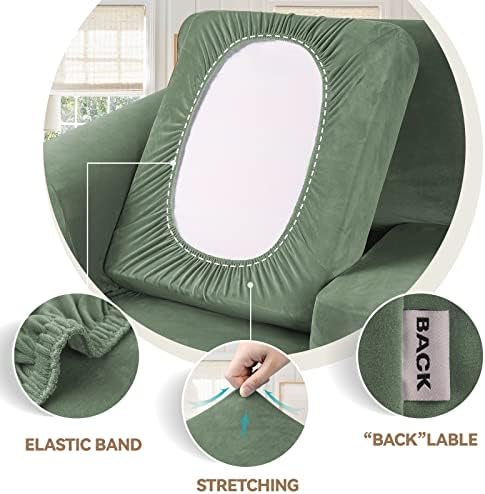 WEERRW 4 Pieces Couch Cover for Sofa Velvet Slipcovers, Greyish Green - Image 3