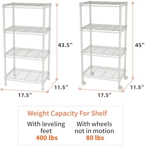 SINGAYE 4 Shelves Storage Shelf Wire Shelving Unit Metal Adjustable Wheels - Image 3