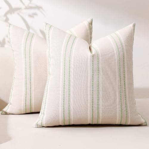 Hckot Stripe Throw Pillow Covers 16x16 Set of 2 Light Green Pillow Covers by Hckot