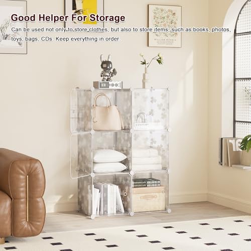 C&AHOME Clover Embossed Storage Organizer with Doors 6-Cube Shelf White - Image 4