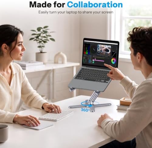 OMOTON LA10 360° Rotating Laptop Stand Riser Foldable for Desk, Space Grey - Image 3