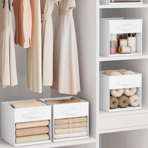 DIMJ Cube Bins, 12.2-Inch Storage Bins Cubes with Window, 6 Packs Collapsible Storage Bins with Handles, Closet Storage Baskets for Organizing Living Room, Office, 6 Pack,White - Image 5