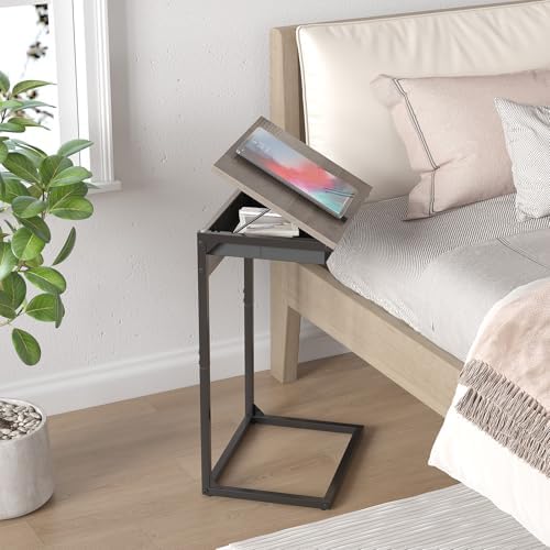 sthmec C Shaped End Table with Charging Station,45° Tiltable Adjustable Flip Top Side Table Set of 2,Small C Table Set 2 for Small Spaces,Slide Under Couch Sofa Bedside Table Living Room,Grey - Image 7