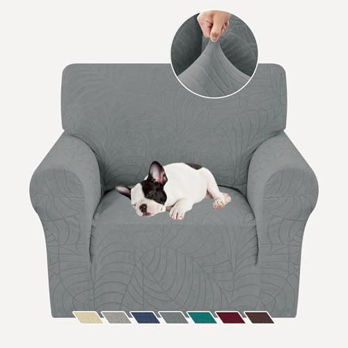 YEMYHOM Couch Cover Latest Jacquard Design High Stretch Sofa Chair Covers for Living Room, Pet Dog Cat Proof Armchair Slipcover Non Slip Elastic Furniture Protector (Small, Begonia Leaf Dark Gray) by YEMYHOM