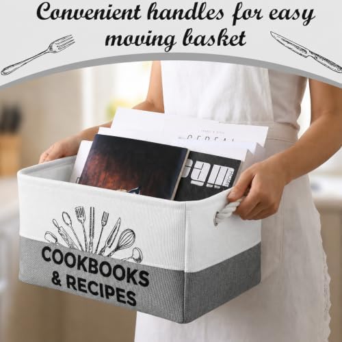 Marsui 1 Pcs Cookbook & Recipe Book Basket Cook Lover Gifts, White Gray - Image 2