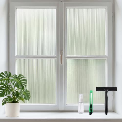 Deep Dream Reeded Glass Window Privacy Film, Frosted Glass Film, Removable 3D Decorative Decals Non Adhesive, Anti-Glare Static Cling Vinyl for Bathroom Living Room, 23.6" x 78.7" by DeepDream