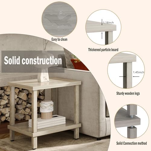 MMEOLUOOK Large End Table Square Side Table Modern Sofa Table 20 Inch Industrial Coffee Table NightStand with 2-Tier Storage Shelf for Living Room Bedroom Oak Grey MLBZ06Z - Image 4