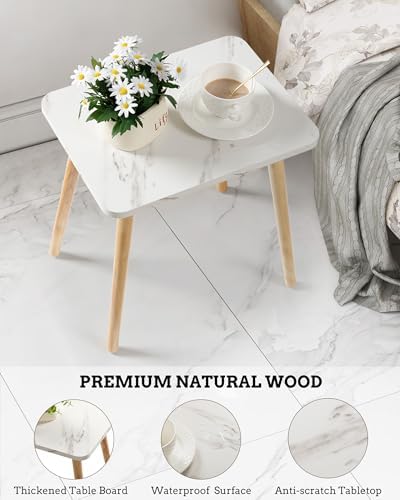 FORAOFUR Small Side Table, Set of 2 Modern Mini Coffee Table with Natural Wood Legs, Quick Assembly End Furniture for Bedroom Living Sofa, Minimalist Design for Nursery and Compact Homes, Marble - Image 3
