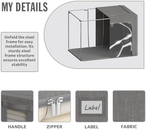 4 Pack Clothes Storage Bins with Metal Frame - 22L Stackable Storage Box with Lid，Foldable Storage Container Organizer for Clothes，Linen Fabric Storage Box with Clear Window＆Zippers＆Handles - Image 3
