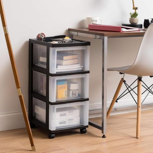 IRIS USA 3-Drawer Rolling Storage Cart, Black/Clear - Image 2