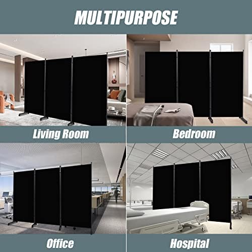 Room Divider 102'' Wide Folding Privacy Screen,3 Panel Wall Divider w/Wheel - Image 6
