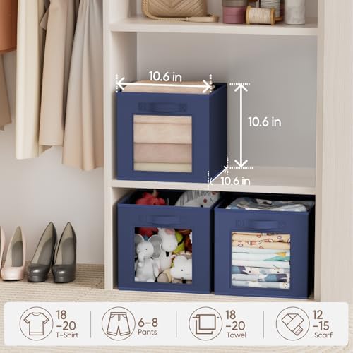 Homsorout Storage Cube 11 Inch - Cube Storage Bins with Window, Closet Storage Baskets with Handle, Fabric Bins for Closet, Shelves, Toys, Clothes, Set of 12, Navy Blue - Image 4