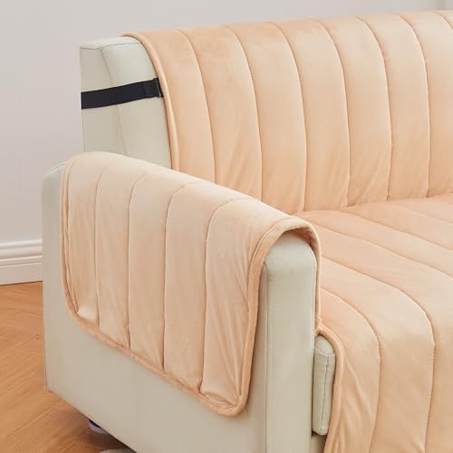 Great Bay Home Velvet Loveseat Cover - Washable Slipcover Furniture Protector with Elastic Straps - Furniture Cover for Dogs, Kids, and Pets - Stitched Detail (Peach) - Image 3