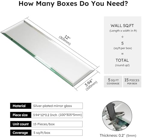Diflart Peel and Stick Mirror Backsplash Tiles, Silver, 4x12 Inch, Beveled Mirror Subway Tiles for Kitchen Backsplash Bathroom Wall, Pack of 15 Pcs - Image 3